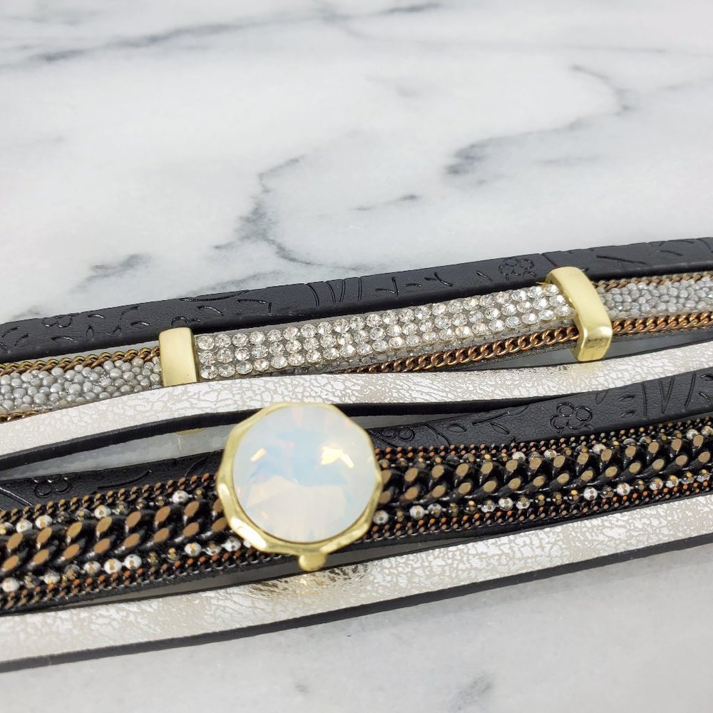 Layered w Crystal Wrap Cuff Magnetic Bracelet - Picture 6 of 7